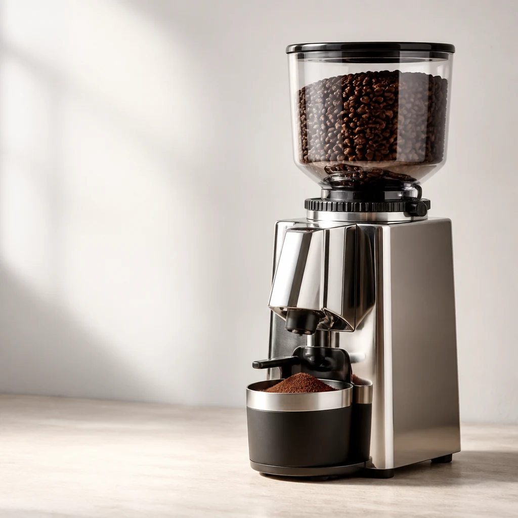 Coffee grinder with a full hopper of beans