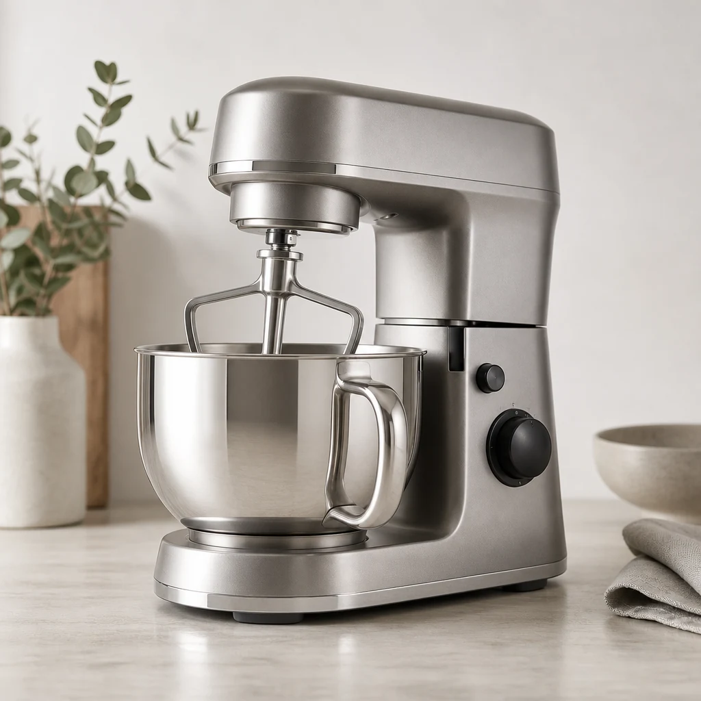 Titanium stand mixer with a beater and a stainless steel bowl
