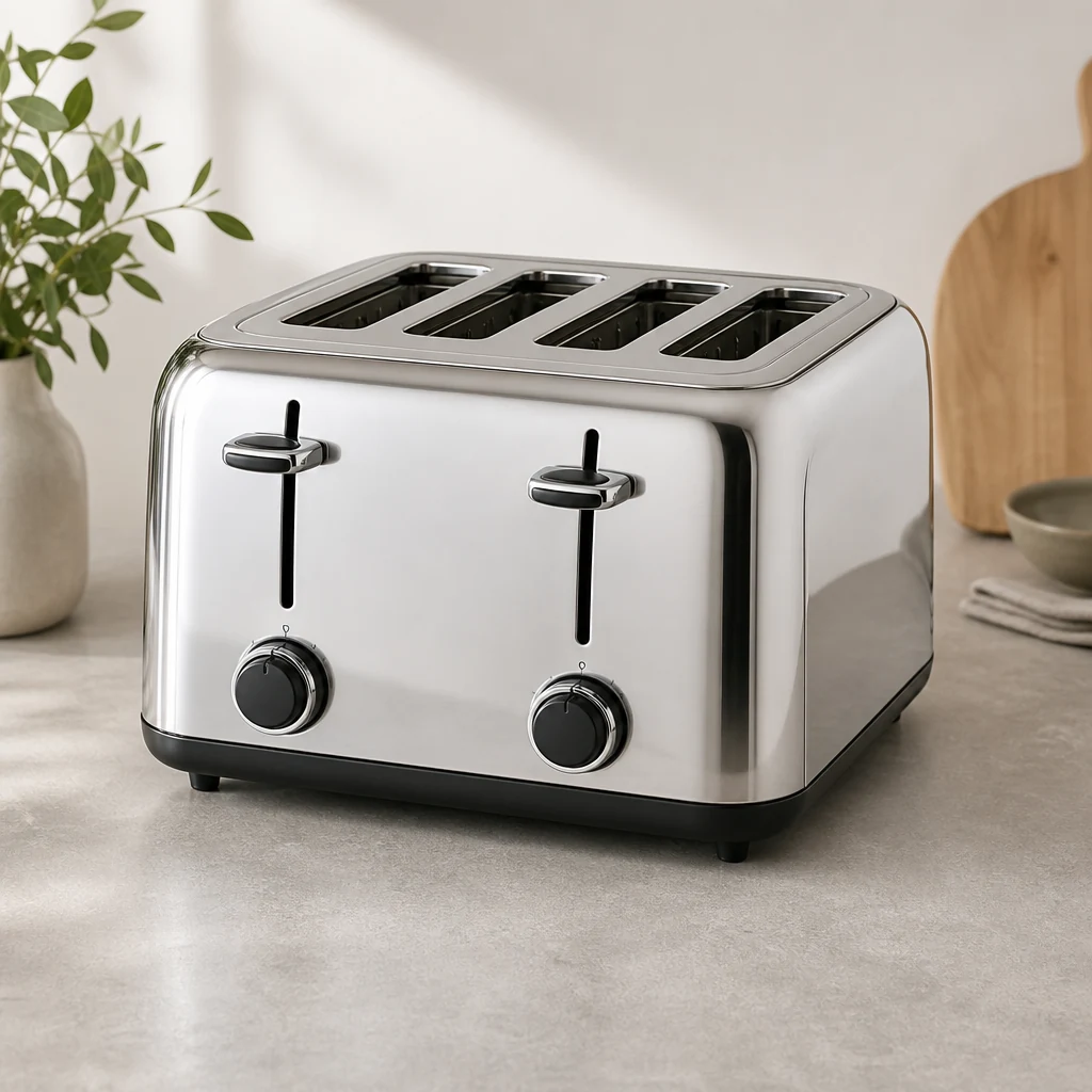 Four-slice toaster in polished stainless steel
